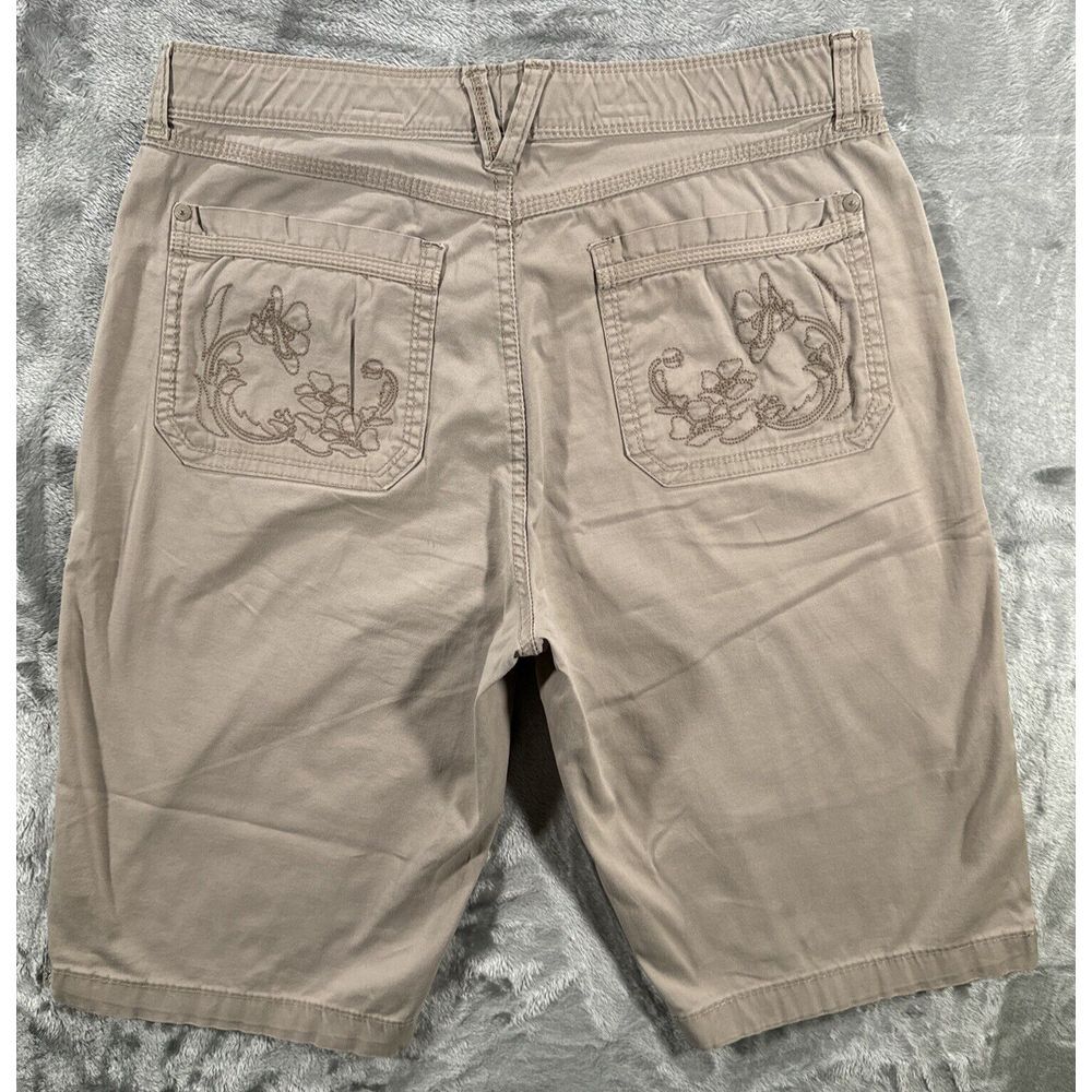 Gloria Vanderbilt Felicia Shorts Khaki Beige Floral Embroidery on Pockets Size 6